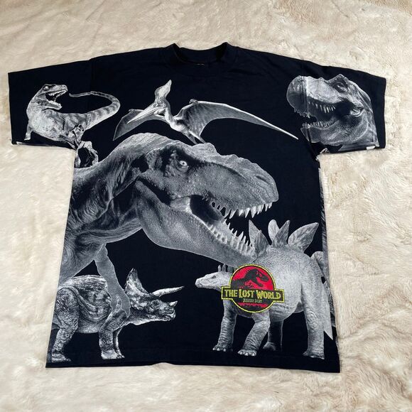 Vintage All Over Print Jurassic Park T-Shirt “The Lost World” T Rex Mens XL - Picture 2 of 9